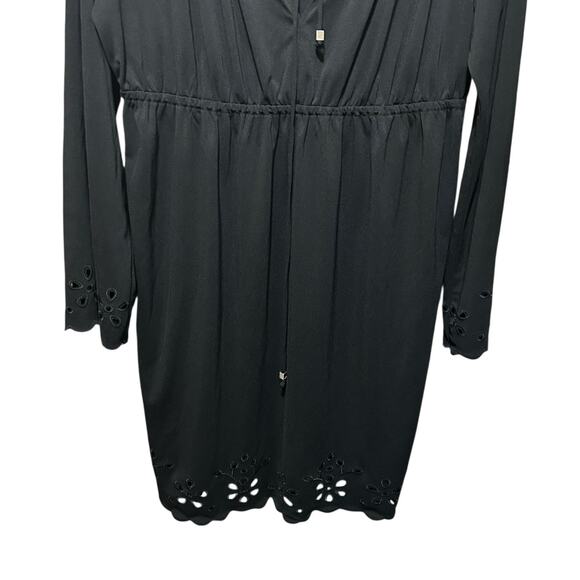 Michael Kors Boho Eyelet Dress L Black‎ Stretch Cinched High Waist Resort Travel - Picture 4 of 12